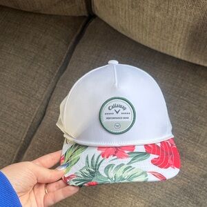 Callaway White Cap with Red and Green Floral Brim